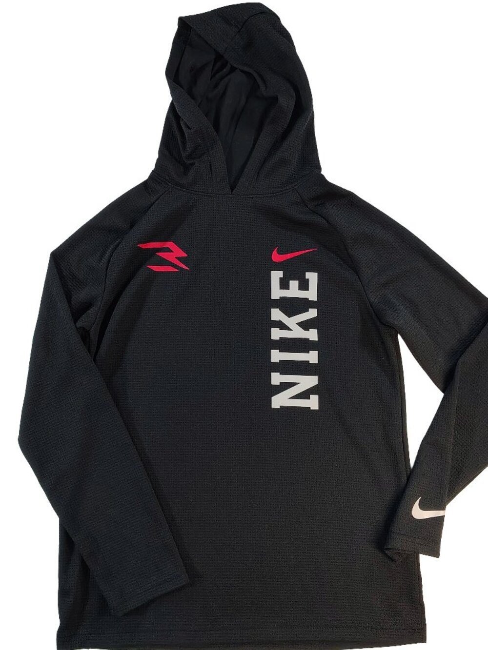 Men's Black Large Lightweight Athletic Nike 3 Brand Cotton Mesh Hooded Jacket